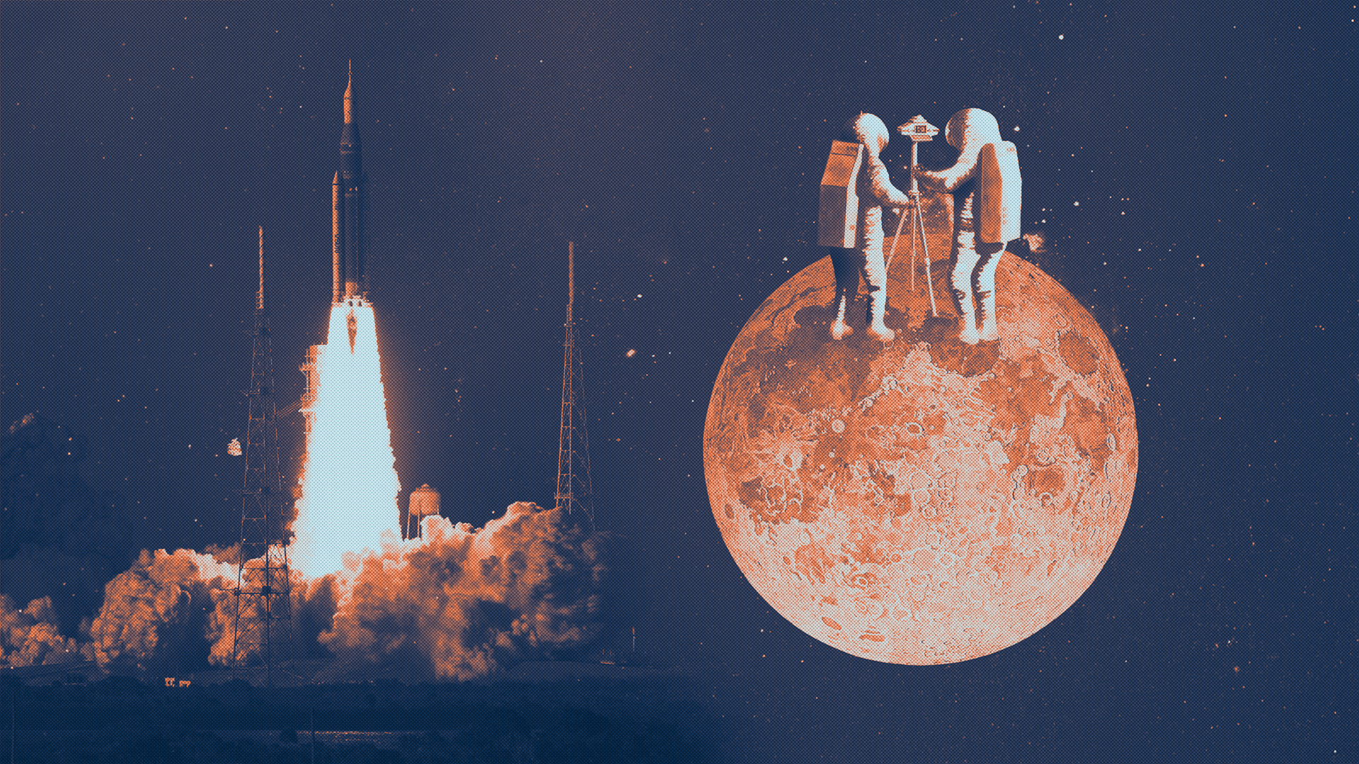 Ay yüzeyinde astronot, Amerikan bayrağı ve uzay modülü içeren müze dioraması.