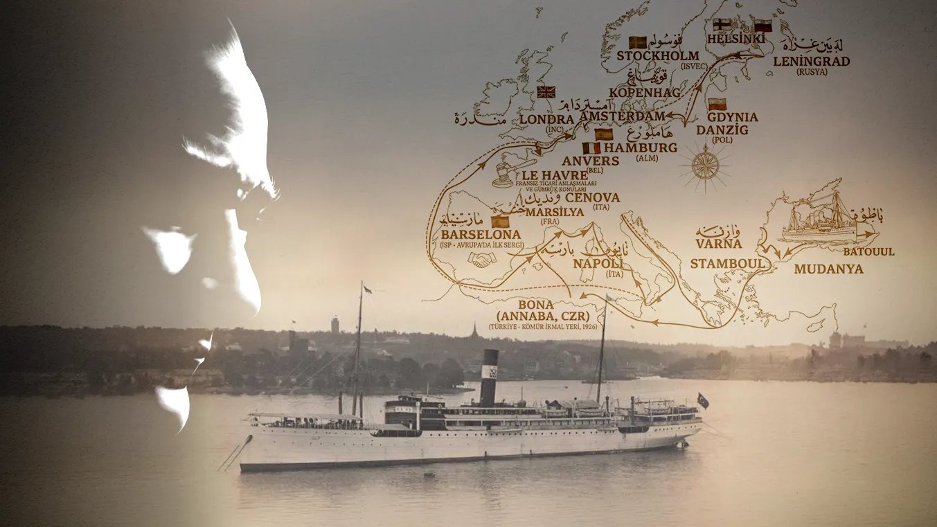 Sakin denizde, kargo gemisi yükleme yapıyor. Berrak mavi gökyüzü altında.