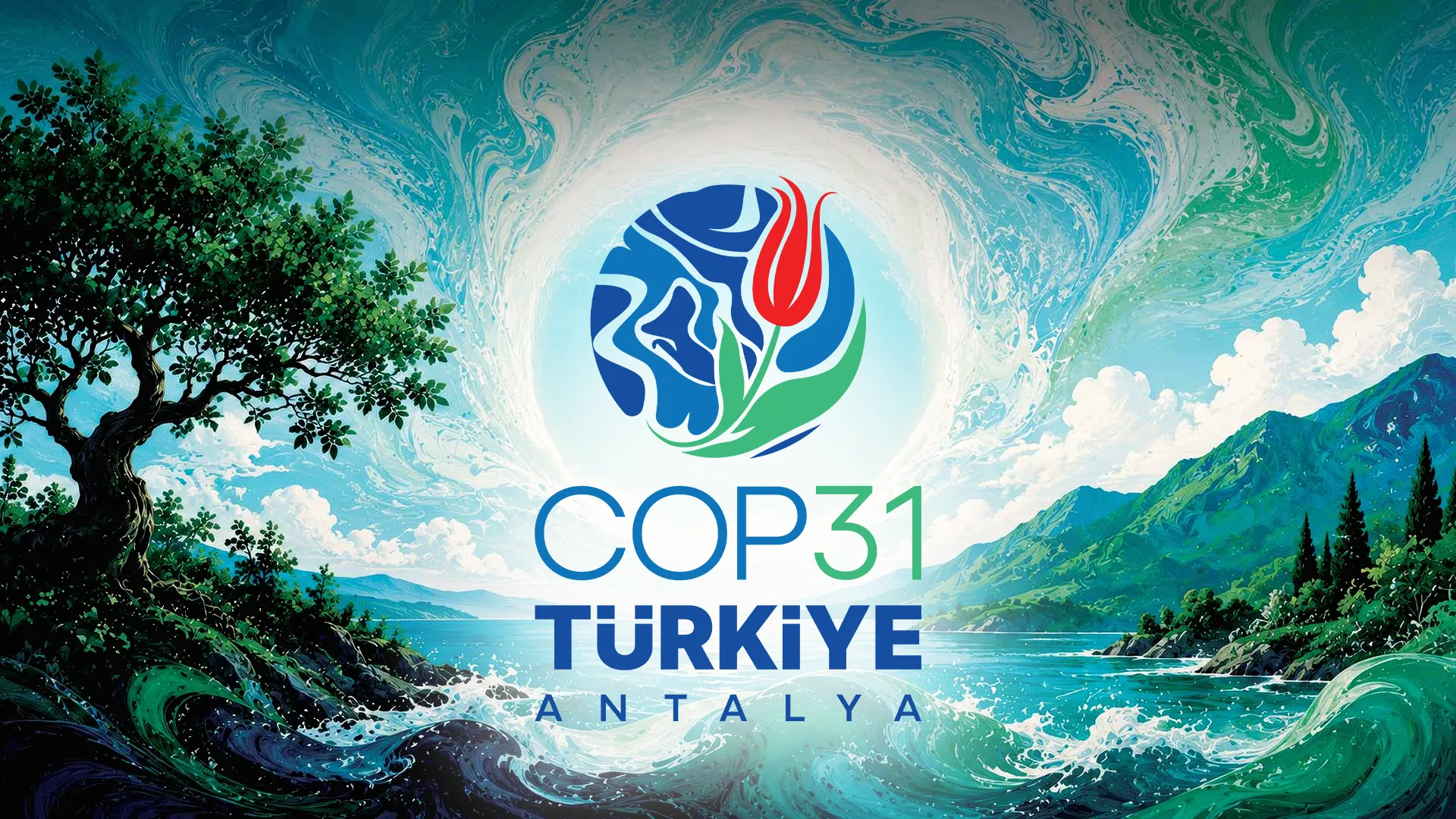 Kadın konuşmacı podiumda mikrofona konuşurken, erkek panel üyesi dinliyor, AB bayrağı arkada.